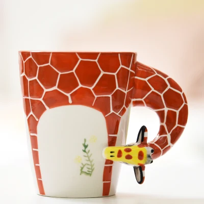 Creative Gift Ceramic Coffee Milk Ttea Mug 3D Animal Shape Hand Painted Deer Giraffe Cow Monkey Dog Cat Camel Elephant Horse Cup