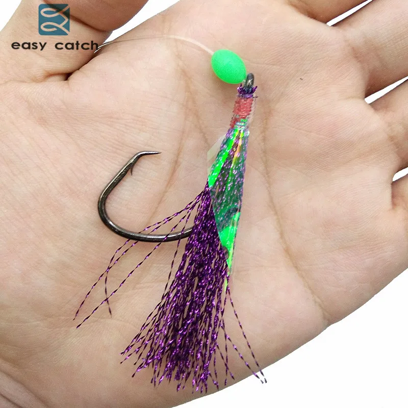 40pcs=20packs Fish Skin Bait Flasher Rigs 2 Arm Big Hooks Sea Fishing Purple Flasher Bait Rigs With Barrel Swivel For Herring