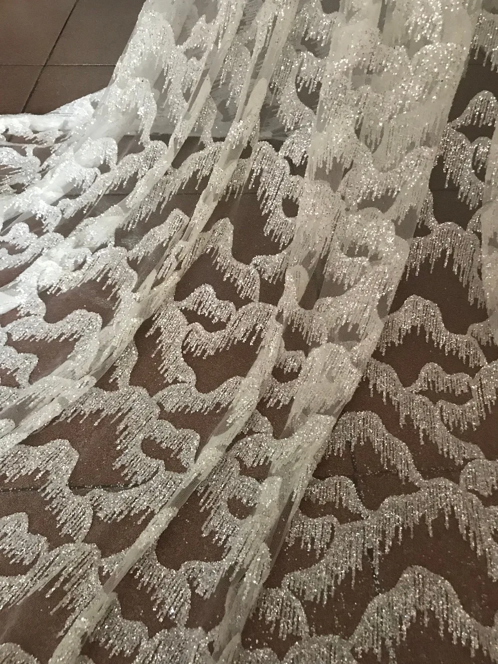 

Best Selling African Lace Fabric Nigerian French Fabric High Quality ZH-101411 Glued glitter sequins Tulle Lace Fabric