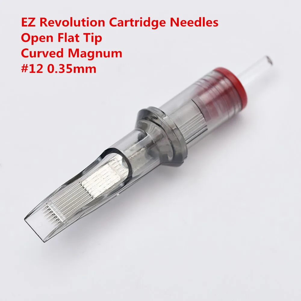 Original EZ Revolution Tattoo Needles Cartridge Curved Magnum Open Flat Tips  #12 0.35mm for Cartridge Machine Grips 20pcs/lot