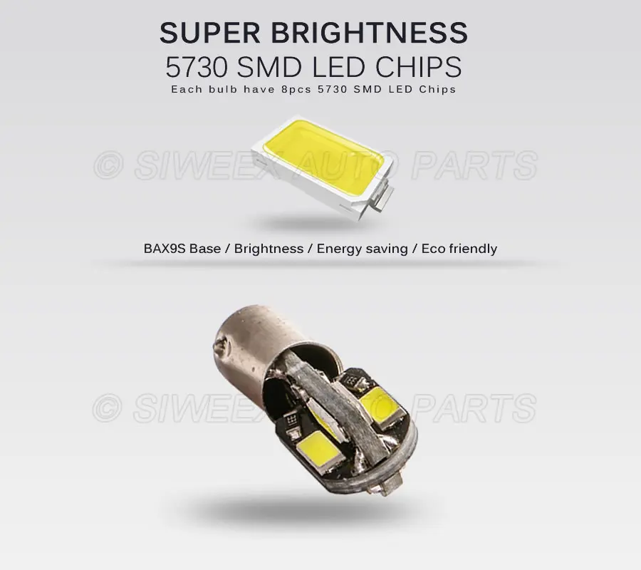 4 Pcs H6W BAX9S LED Bulbs 8 SMD 5730 Car Interior Reading Door Side Marker Lights Warm/White DC 12V Auto License Plate Lamps