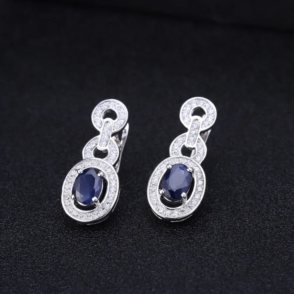 GEM\'S BALLET 1.89Ct Natural Blue Sapphire Vintage Earrings 925 Sterling Silver Gemstone Drop Earrings For Women Wedding Jewelry