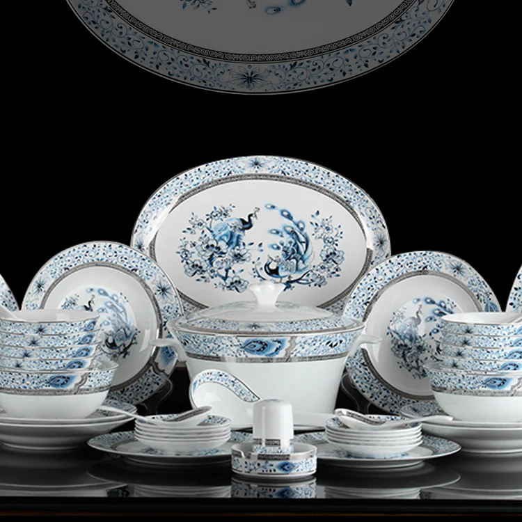 christmas 48pieces Guci dish set high-grade bone china tableware bowl plate ceramic household plate Korean luxury suit