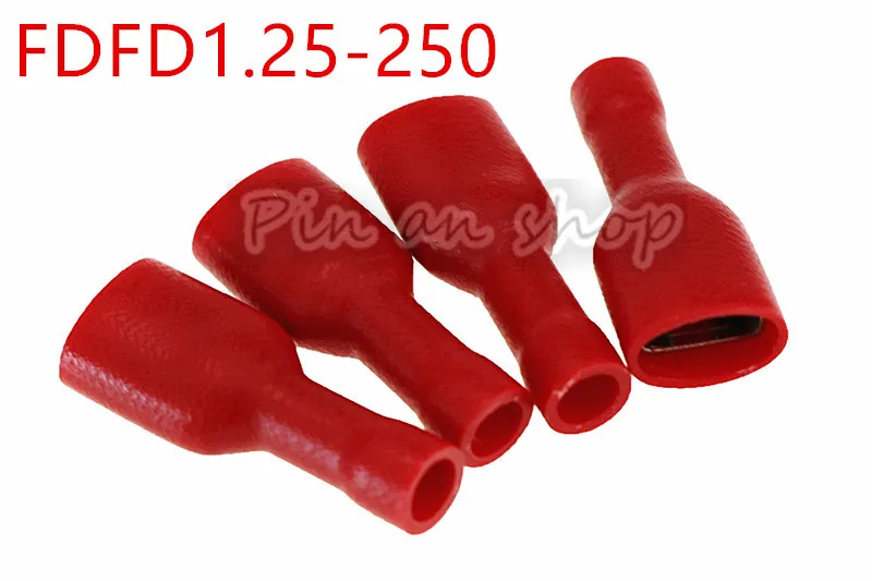 RED FDFD1.25-250 insulating Female Insulated Electrical Crimp Terminal Connectors Cable Wire Connector 50PCS/Pack FDFD