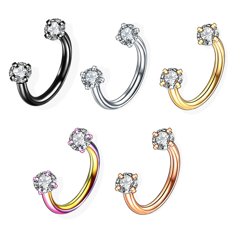 1Pc Crystal Nose Ring Barbells Horseshoe Ring Lip BCR Cartilage Earrings Tragus Piercing Helix Piercing Body Jewelry