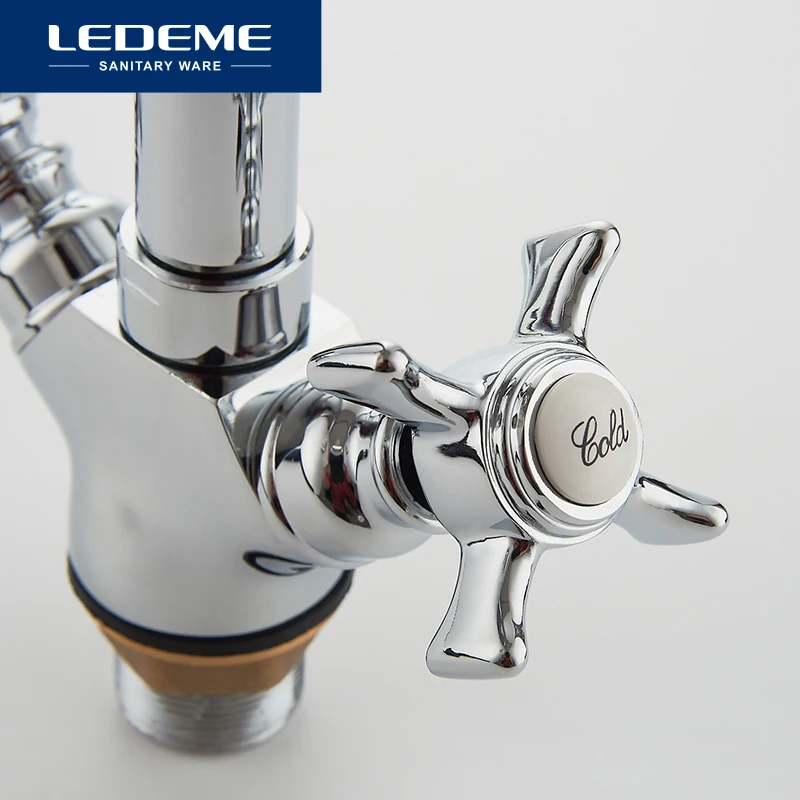 LEDEME Kitchen Faucet Chrome plated J Letter Design 360 Degree Rotation with Water Purification Features Double Handle L4311-2