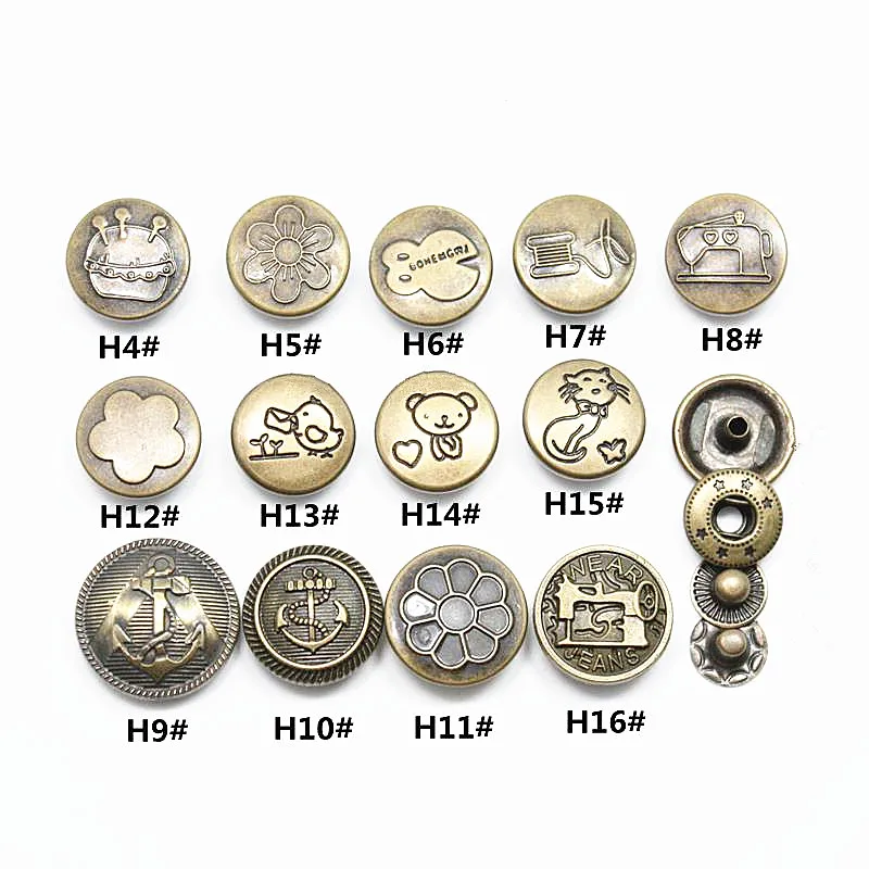 Hot High Quality 10sets Retro Metal Snap Fastener Poppers Press Studs Kit Sewing Leather Craft Tools Metal Snap Button 13 Styles