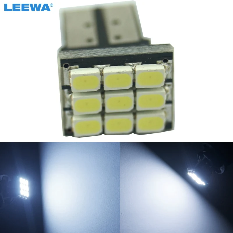 LEEWA 5pcs Car DC12V T10/194/168 Wedge 1206 SMD 9LED White Light Car LED Lamp Bulb  #CA4638