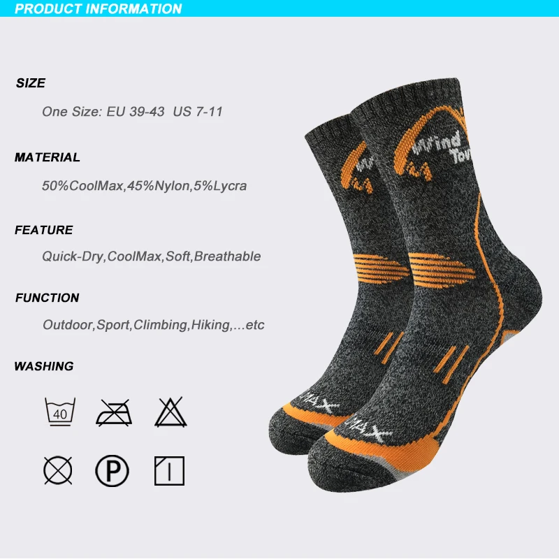 Coolmax-Calcetines deportivos de secado rápido para hombre y mujer, medias gruesas térmicas para exteriores, senderismo, correr y trekking, 3 pares