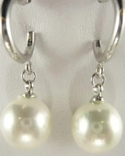 

Charming 12mm white shell pearl 18 K earrings