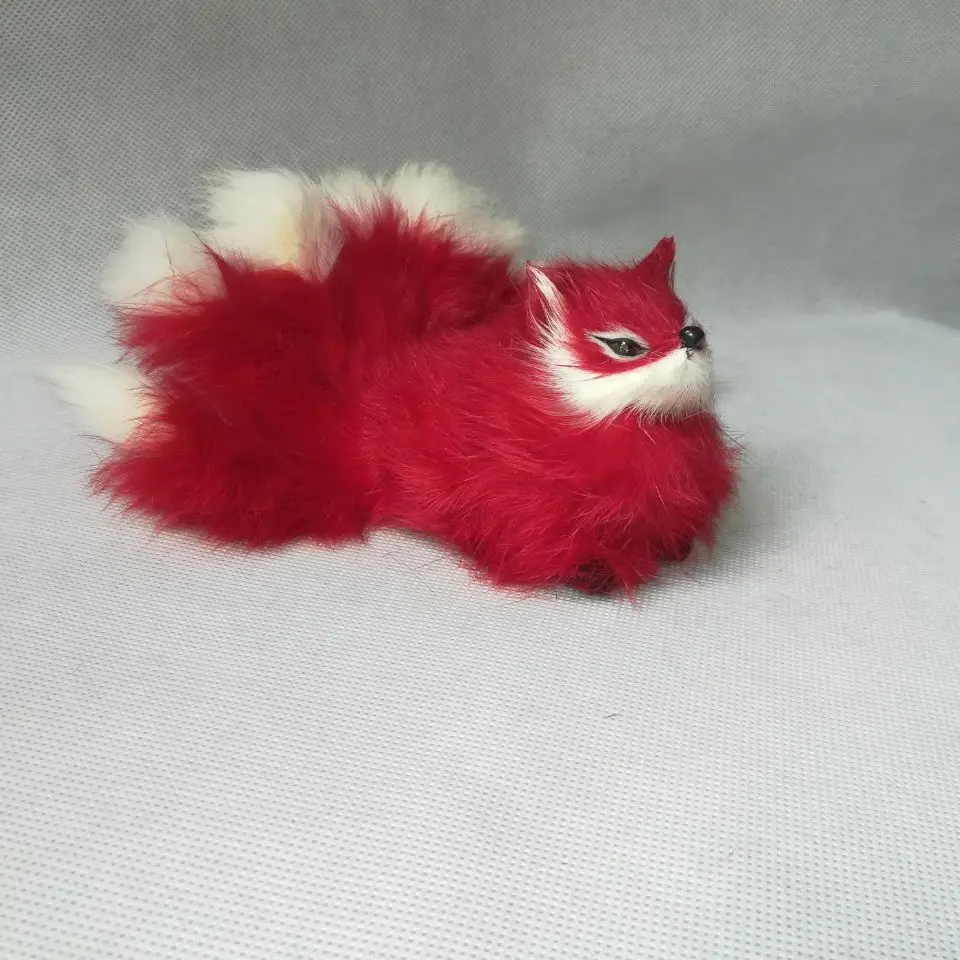 about 16x10cm real life toy red fox with nine tails, hard model furs craft prop, home decoration gift h1379