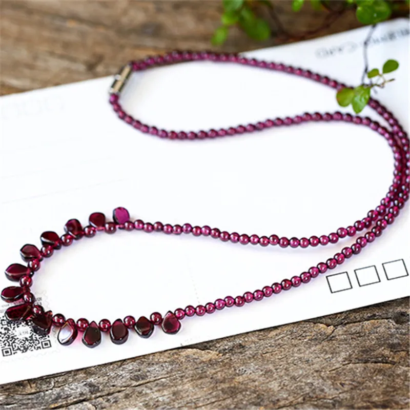 Handmade Bohemian Women Accessories Necklace Red Garnet Tourmaline Natural Stone Jewelry Gift Wholesale