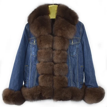 Kadınlar için gerçek tilki kürk ceket, kadın kovboy ceket, Faux kürk astar, kovboy ceket, doğal kürk kot, bahar, yeni, 2023