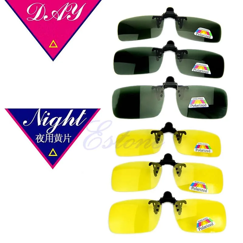 Polarized Day Night Vision Clip-on Flip-up Lens Sunglasses Driving Glasses