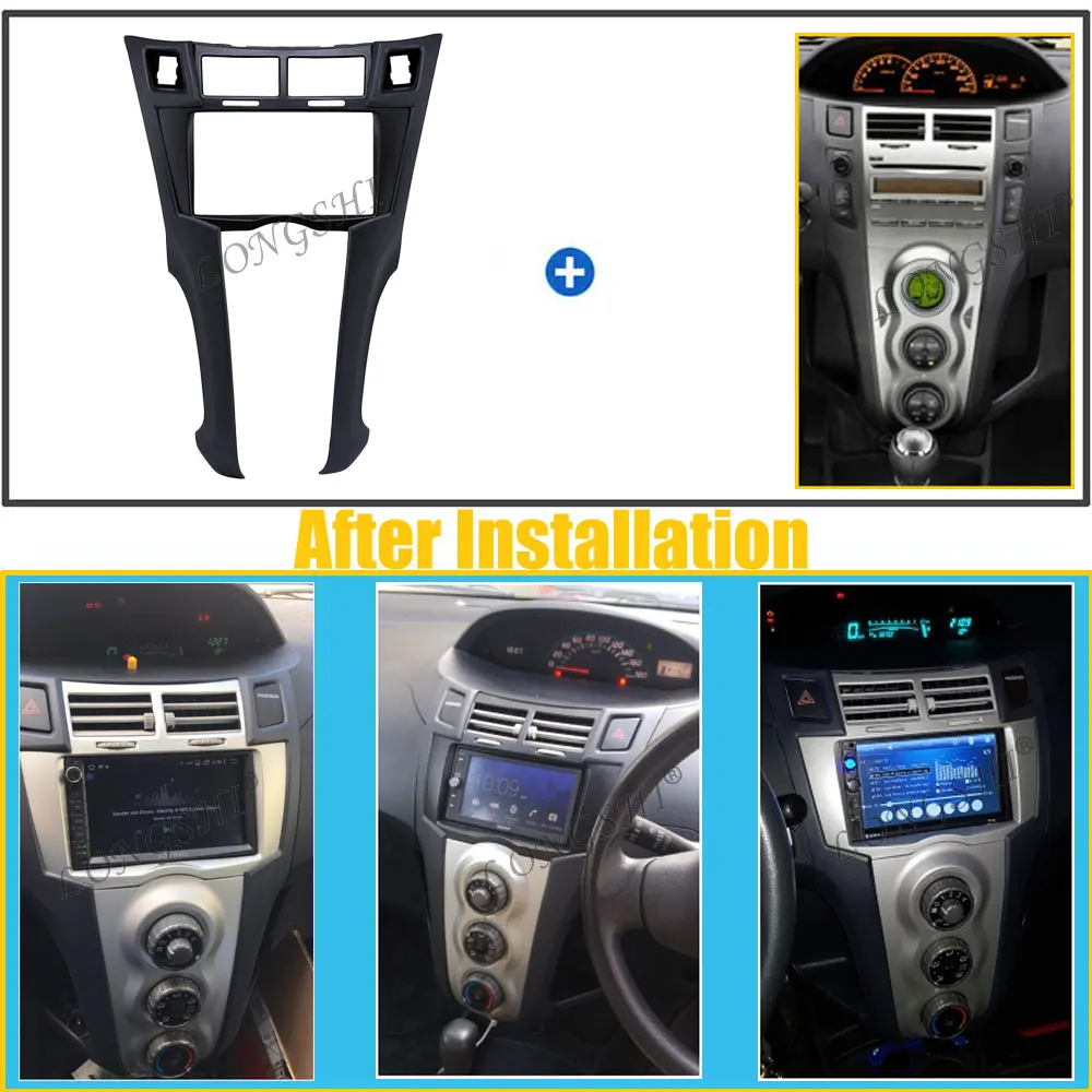 2Din Car Radio Frame Fascia For Toyota Yaris Vitz Platz 2005 2006 2007 2008 2009 2010 2011 Cover Trim Kit 178*100mm Panel