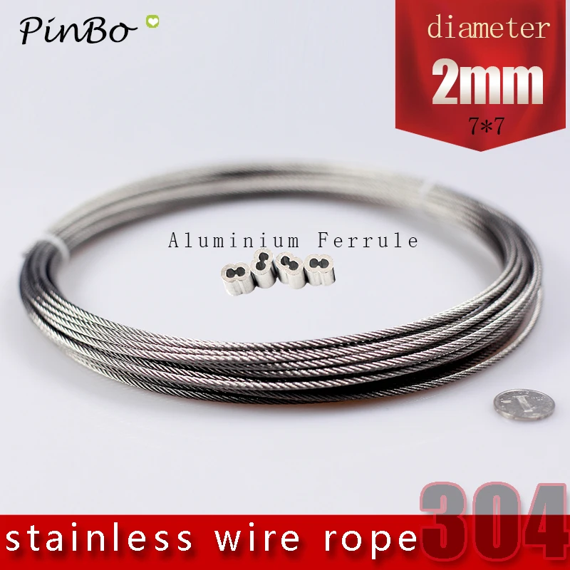 50M 304 stainless steel wire rope alambre cable softer fishing lifting cable 7X7 Structure 2mm diameter