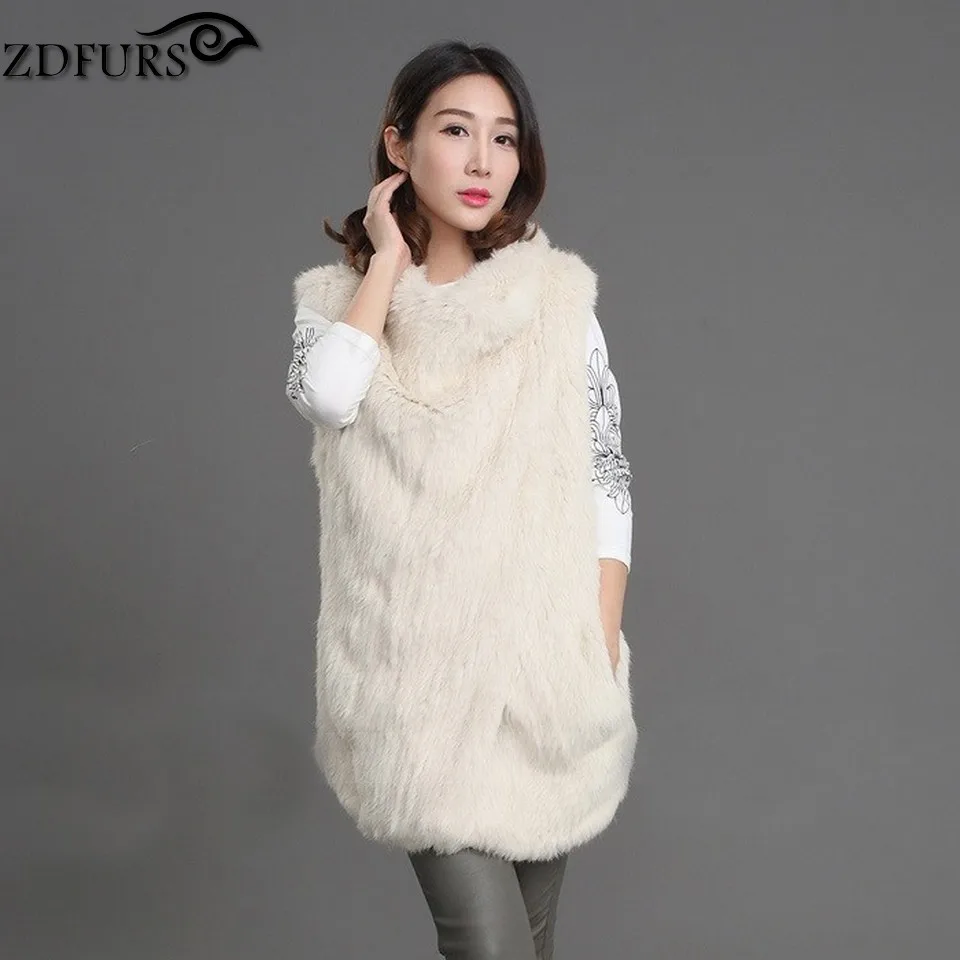 2020 New Style Genuine Rabbit Fur vest Women Knitted Rabbit Fur Jacket Winter Warm long Style Rabbit Fur Waistcoat Female