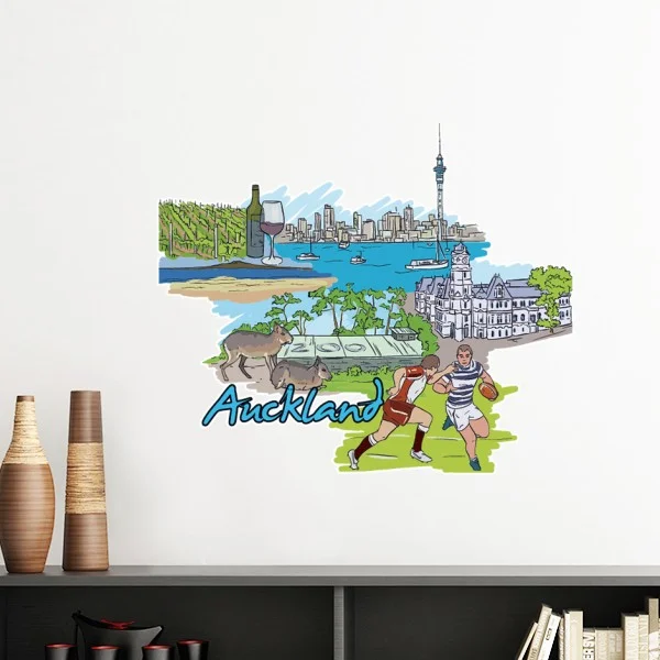 Hand-painted City Football Red Wine Auckland Culture Elements Removable Wall Sticker Art Decals Mural DIY Wallpaper