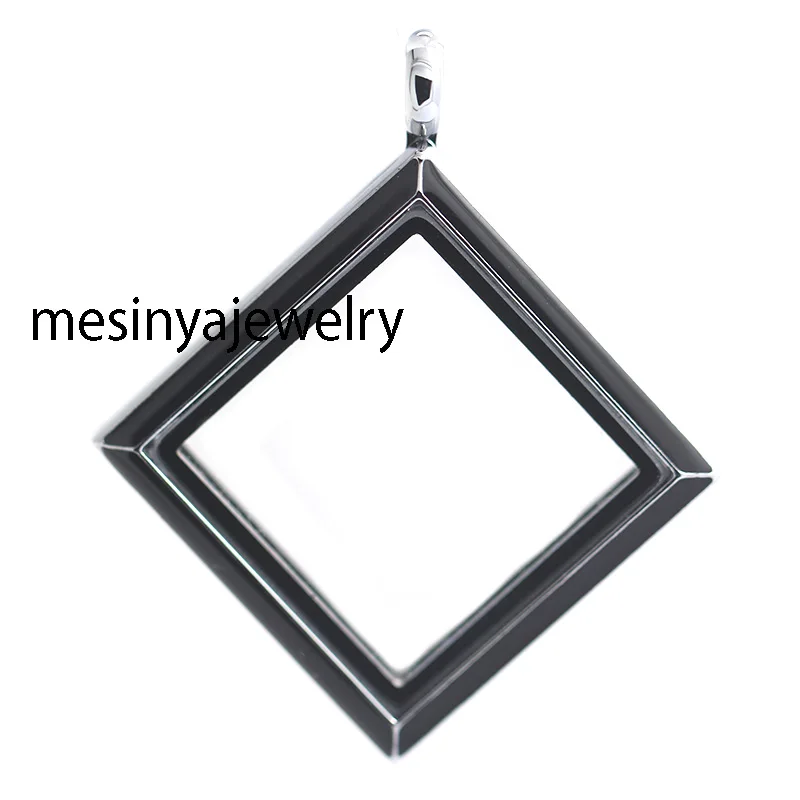 10 pcs plain black enamel rhomubs shape magnet living glass locket for floating charms keepsake mother's xmas gift