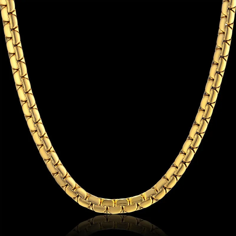 Dropshipping Hip Hop Chain 6mm Gold Color Stainless Steel Necklace Male Wholesale Flat Box Link Womens Mens Chain 20\