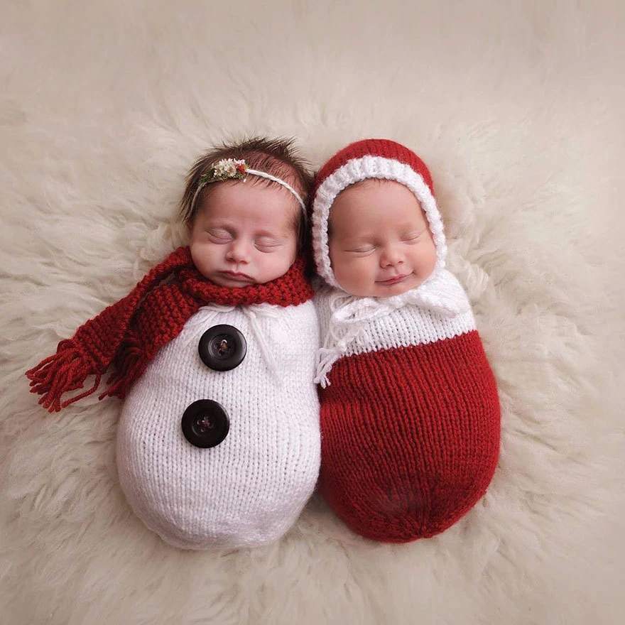 Newborn Photography Props Wraps Christmas snowman Bebe Crochet Knitted Sleeping Bag With Scarf/Hat Pictures Costumes