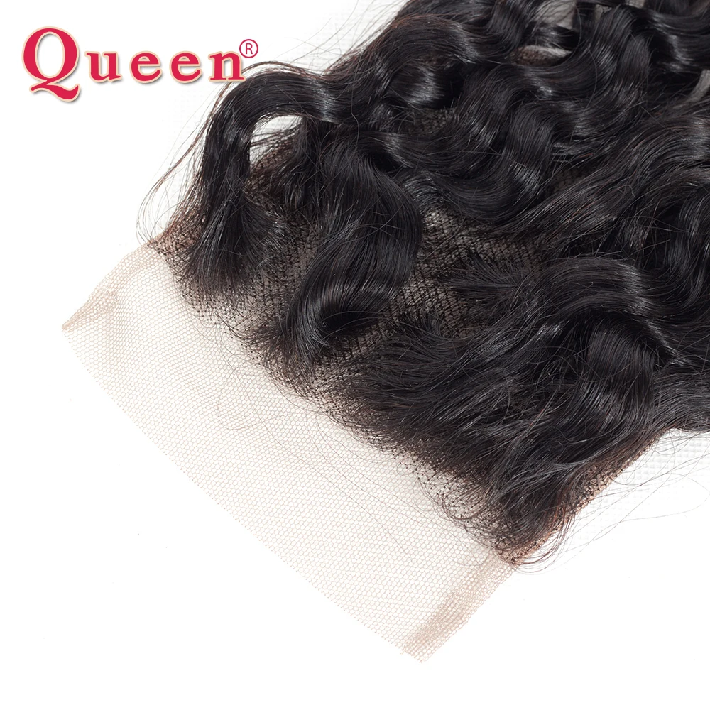 Queen Hair-Perruque Lace Closure Brésilienne Remy Naturelle, Cheveux Ondulés, 4x4, Transparent, Partie Libre/Centrale/Trois