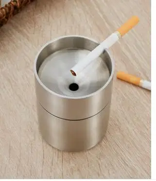 Stainless steel heightening thick 4mm ashtray brushed windproof car soot thick material fashion smoke