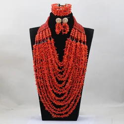 14 Layers Coral Necklace Jewelry Set Luxury Full Beads Bib Nigerian Wedding Beads Jewellery Set New Free Shipping ABH219