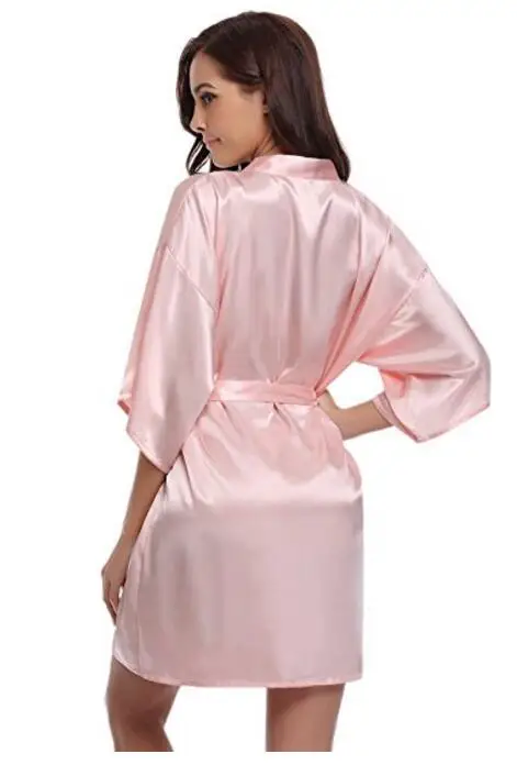 Women Silk Satin Short Night Robe Solid Kimono Robe Fashion Bath Robe Sexy Bathrobe Peignoir Femme Wedding Bride Bridesmaid Robe