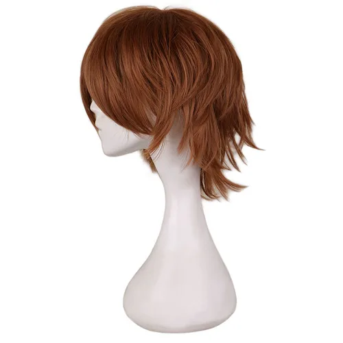 Imagen 2 del producto QQXCAIW Peluca corta de Cosplay marrón claro para hombre, pelucas de pelo sintético de 30 Cm