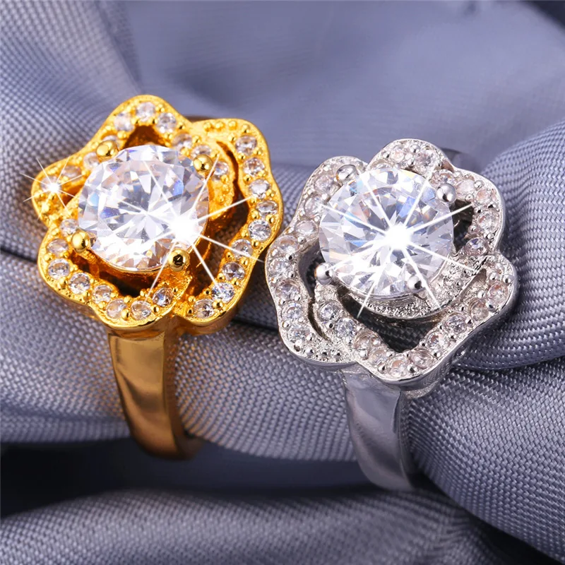 U7 Cubic Zirconia Wedding Jewelry Sets For Women Yellow Gold Color Rose Flower Earrings Ring Necklace Set For Women S727