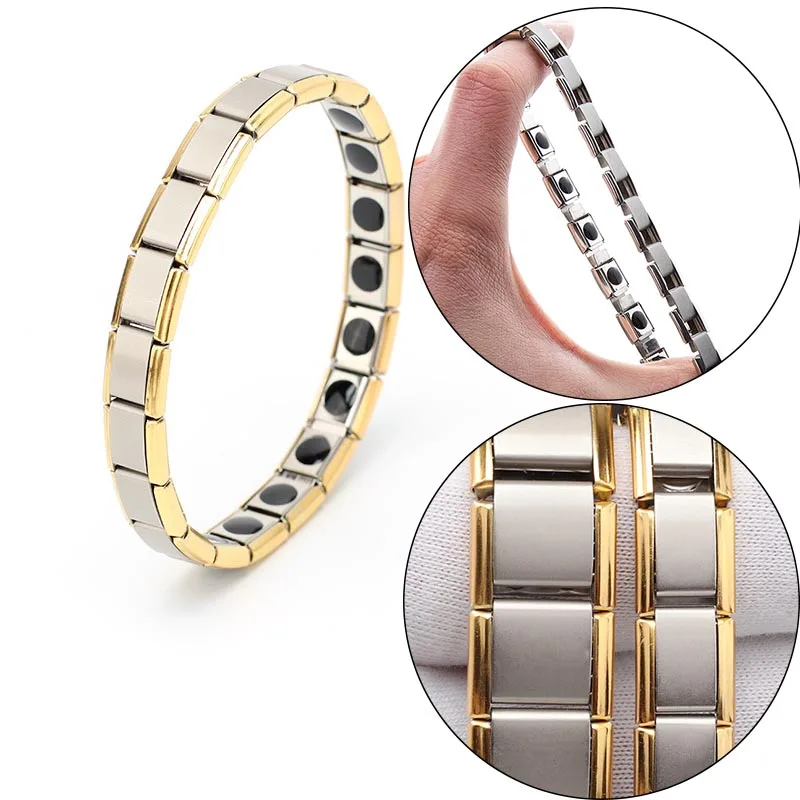 Stainless Steel Magnetic Therapy Bracelet for Women Men Health Care Hematite Bracelets Silver Gold Color Stretch Metal Bracelet