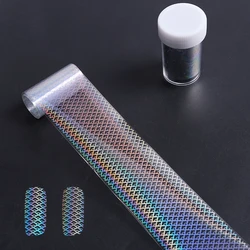 Pegatina de transferencia de Arte de uñas láser a escala de pez, lámina de uñas estrellada de encaje holográfico, 4x100cm, manicura para decoración de uñas