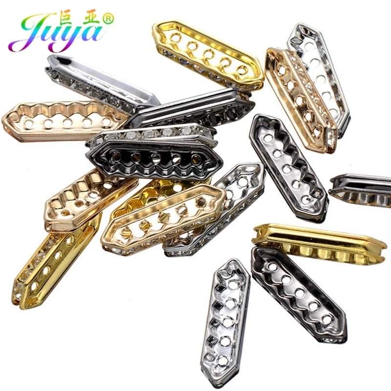 Juya DIY 50Pcs/Lot Gold/Silver Cz Rhinestones Metal Spacer Charm Beads Accessories For Beadwork Natural Stones Jewelry Making