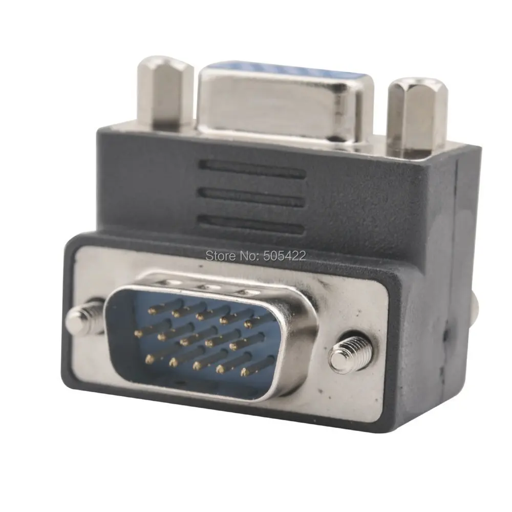 

50pcs/lot SVGA VGA 15 Pin Male To Female Converter 90 degree Right Angle Video Adapter Connector Wholesale