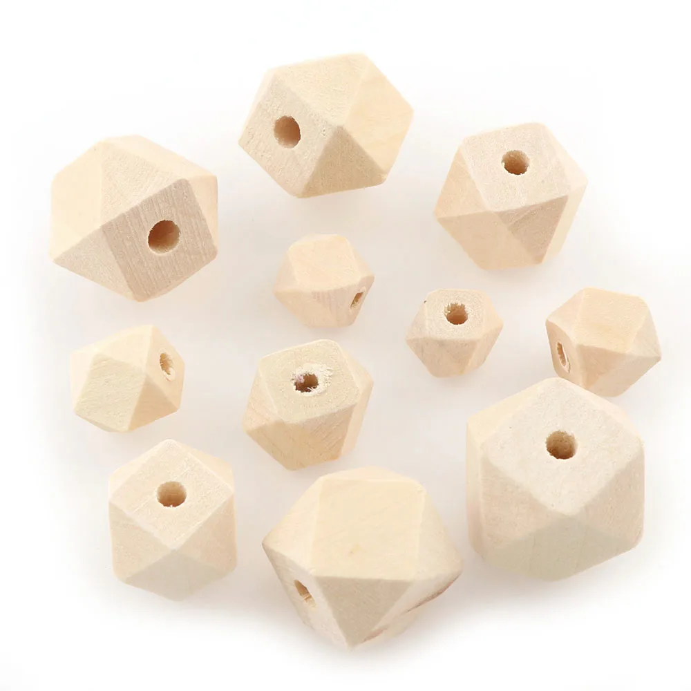 20pcs/lot Natural Octagonal Wooden Beads Handmade DIY Geometric Loose Wooden Beads for Making Beaded Bracelets and Handicrafts
