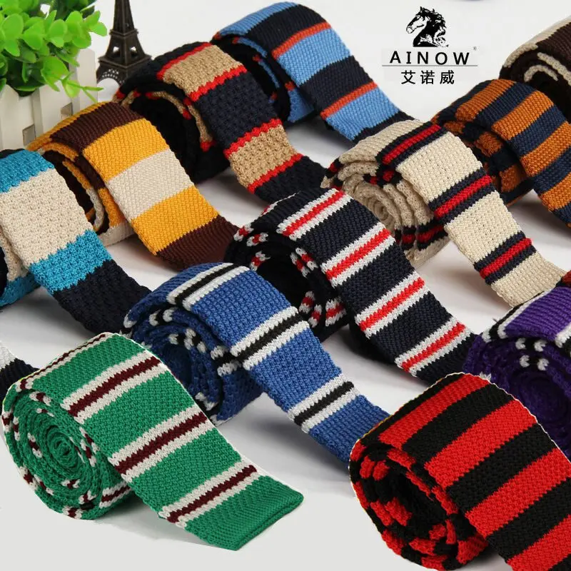 

SHENNAIWEI 2023 New Wool Knit Tie Casual Korean Flat-Head 5cm Narrow Striped Necktie Men'S Knitting 20 Color