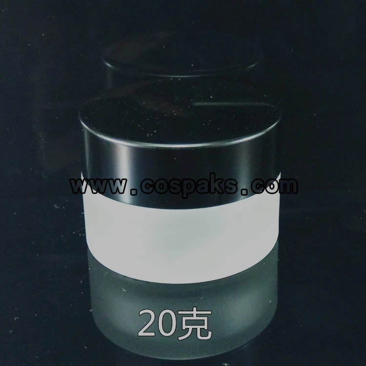 

online 30pcs/lot glass 20g cosmetic jar packaging for eye cream, 20g clear frosted glass cream jar with black aluminum lid