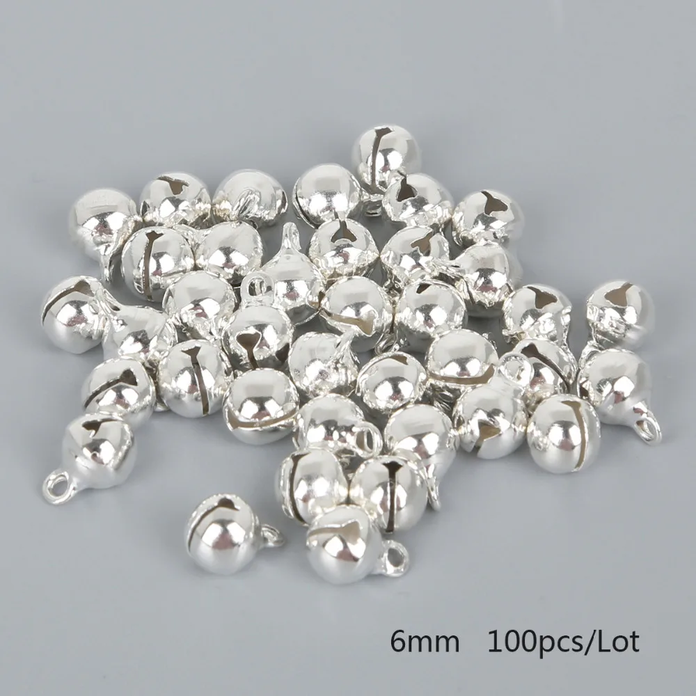 6mm -14mm Rhodium loose beads small bell Christmas decoration pendants DIY jewelry handmade crafts accessories