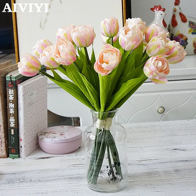 6Pcs/bunch French tulips Artificial Flower home wedding DIY decoration silk white tulip hand flowers flores New house decor