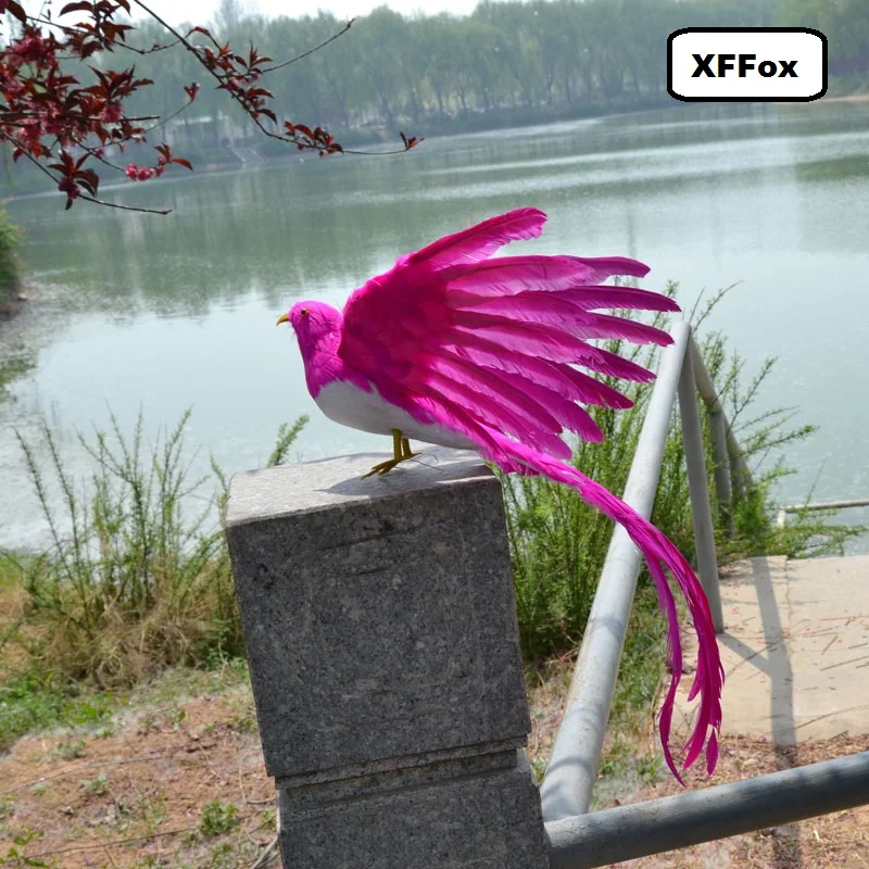 

new simulation wings bird model foam& furs long tail hot pink bird doll gift about 30x50cm xf0344