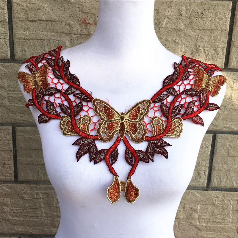 1Pc Butterfly Venise Lace Neckline Collar fabric Dress Applique Motif Blouse Sewing Trims DIY Custome Decoration Accessories