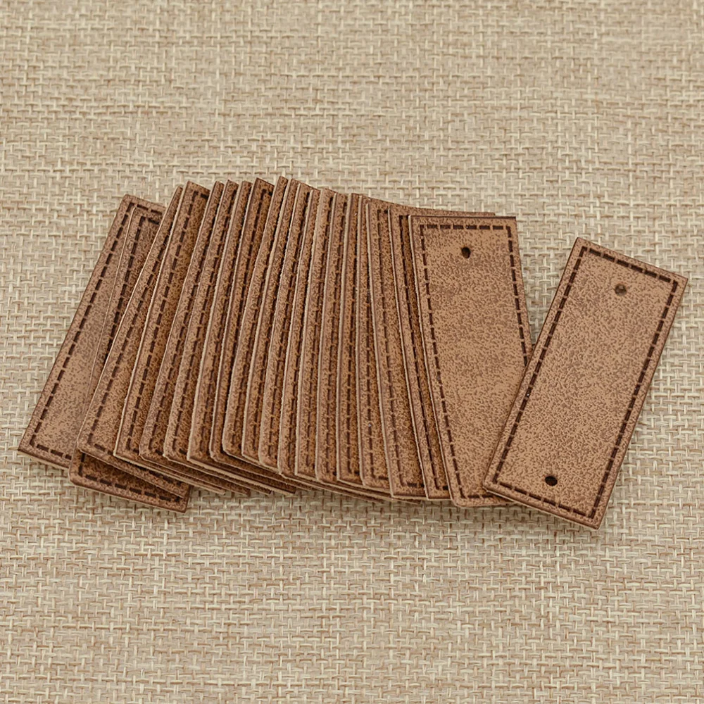 20pcs Vintage Brown Artificial PU Leather Garment Label For DIY Handmade Craft Sewing On Bag Toys Decor Tags Supplies