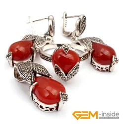 Red Agat e Antique Tibetan Silver Ring Earrings Pendant Jewelry Sets For Party For Women Gift