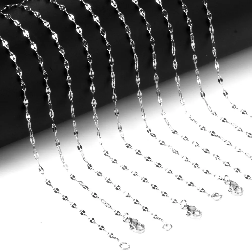 LUXUSTEEL 10pcs/lots 316L Stainless Steel Necklace for Women Men Lip Shape Wholesale Link Chains For Pendants Accessoies 2MM