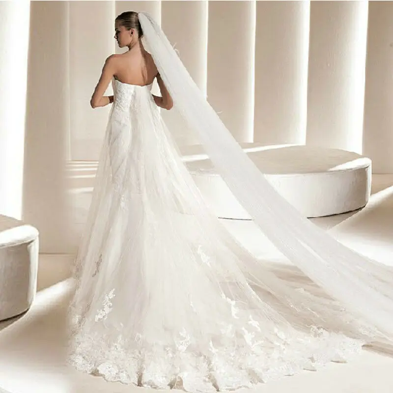 Vendita calda elegante accessori da sposa cattedrale 2 strati velo da sposa bianco avorio semplice velo da sposa con pettine Veu De Noiva