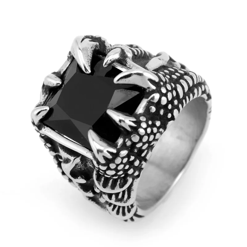 UN 7 to 13 size Retro Dragon Claw Ring Men CZ Crystal 316L Stainless Steel Signet Rings Punk Male Jewelry Accessories Cool Gift