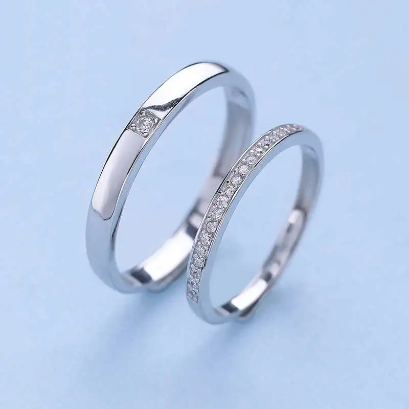 Qingmos Lovers Gift 1 pair (#10 and #6) Lovers Couple Rings with Crystal Sterling silver 925 Opening Adjustable Rings-rin32