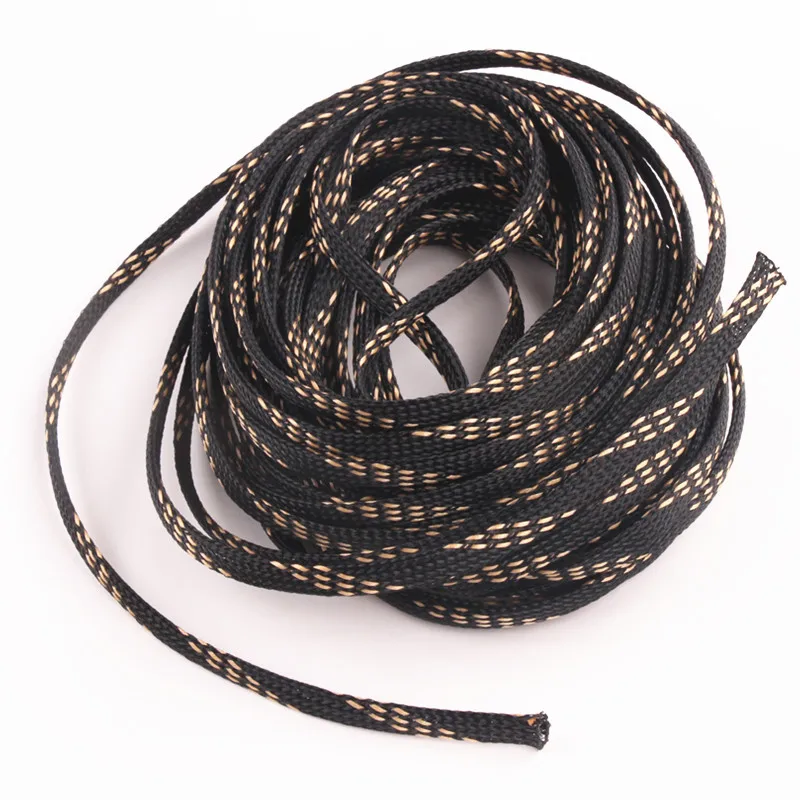 

10M 6mm Braided Cable Sleeves Black+Gold PET Tight Expandable Sleeve Wire Gland Cable Protection High Density Insulation Sleeves