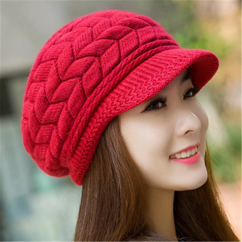 winter hat for women knitted wool hats inside knitted hats for women rabbit fur hat Autumn and Winter fashion women hat new